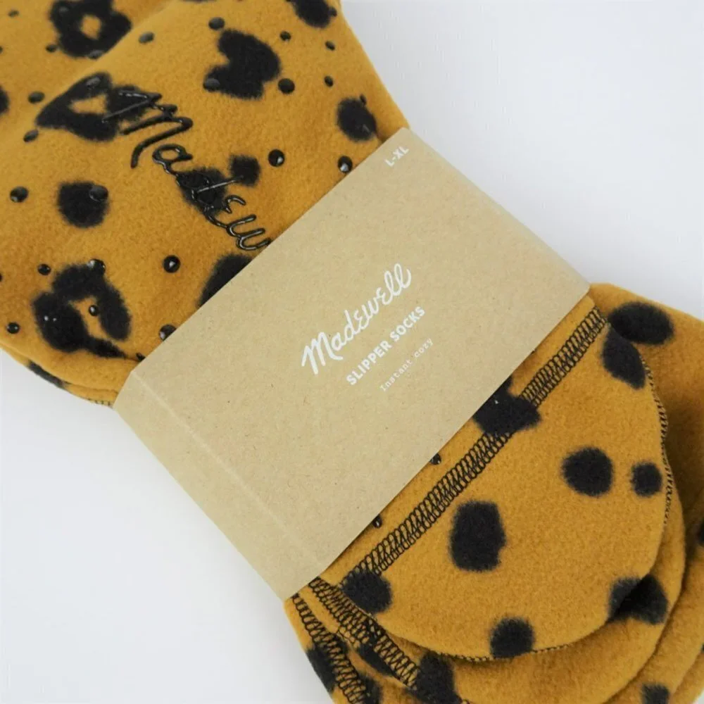 Madewell Slipper Socks Leopard Fleece Plush NWT L/XL